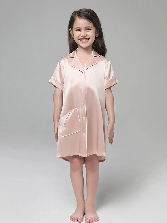 19 Momme Cute Button Up Silk Sleep Shirts For Girls